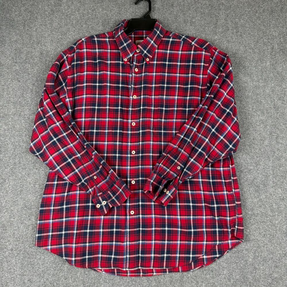 Flannel Brooks Brothers 346 Red Black Blue Plaid Long Sleeve XL